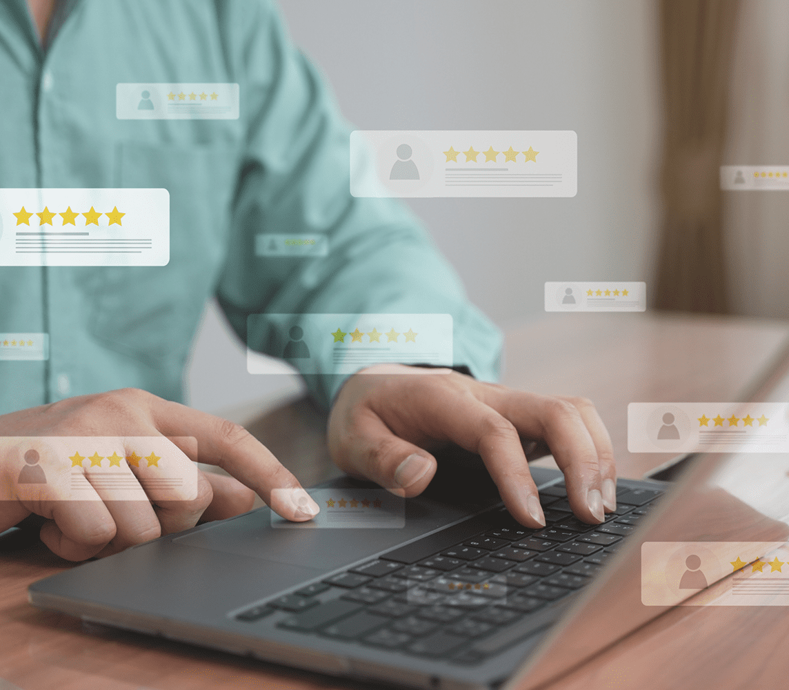 Hands on keyboard, feedback graphics displayed