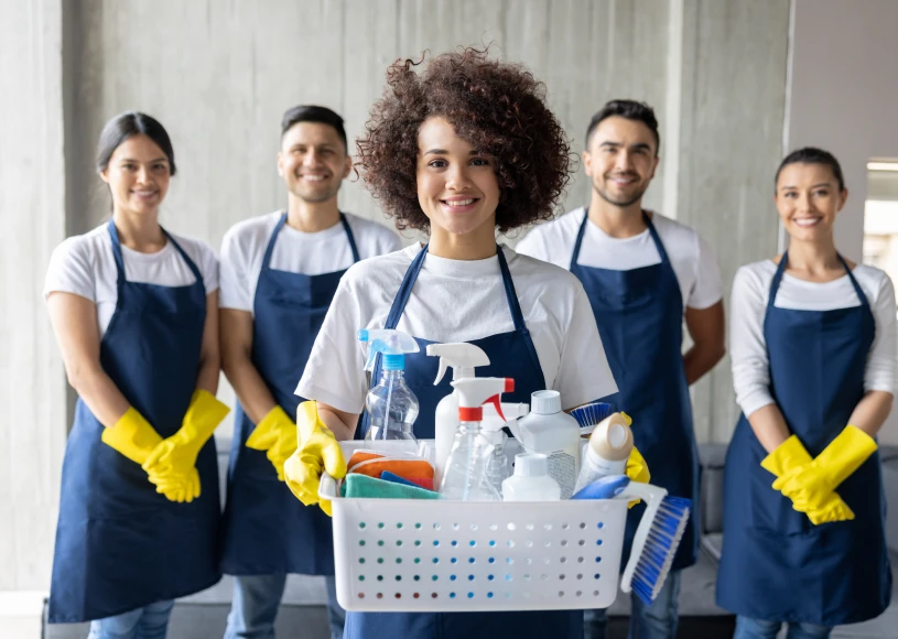 Group of janitors ready for work