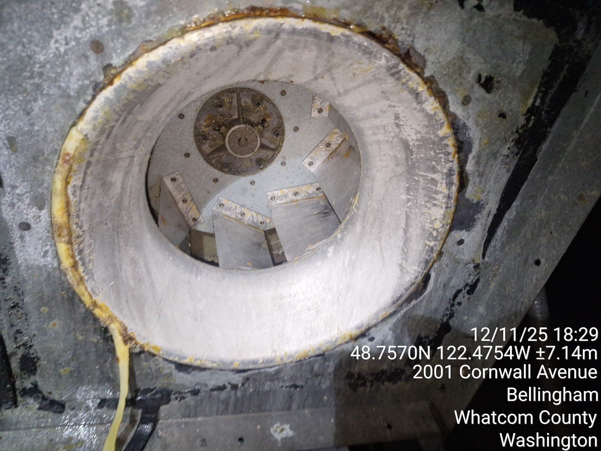 Interior view of a large industrial tunnel boring machine cutting head.
